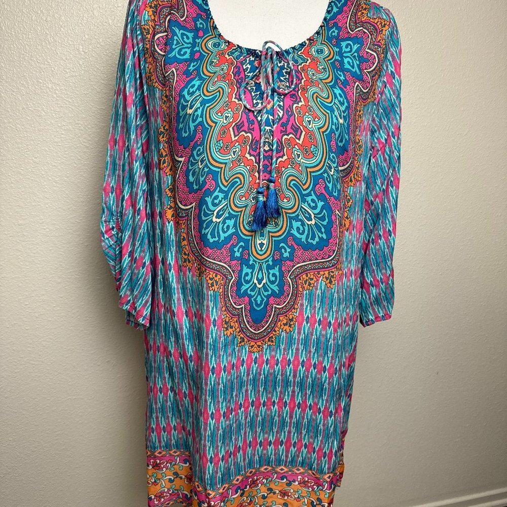 Tolani Teal Pink Orange Paisley-Print Mini Dress